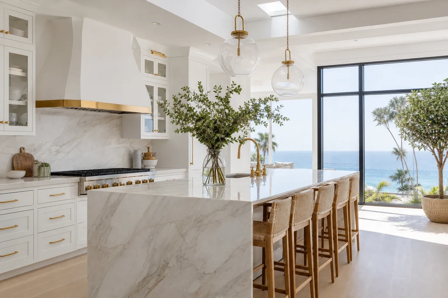 Modern white kitchen in a luxury home