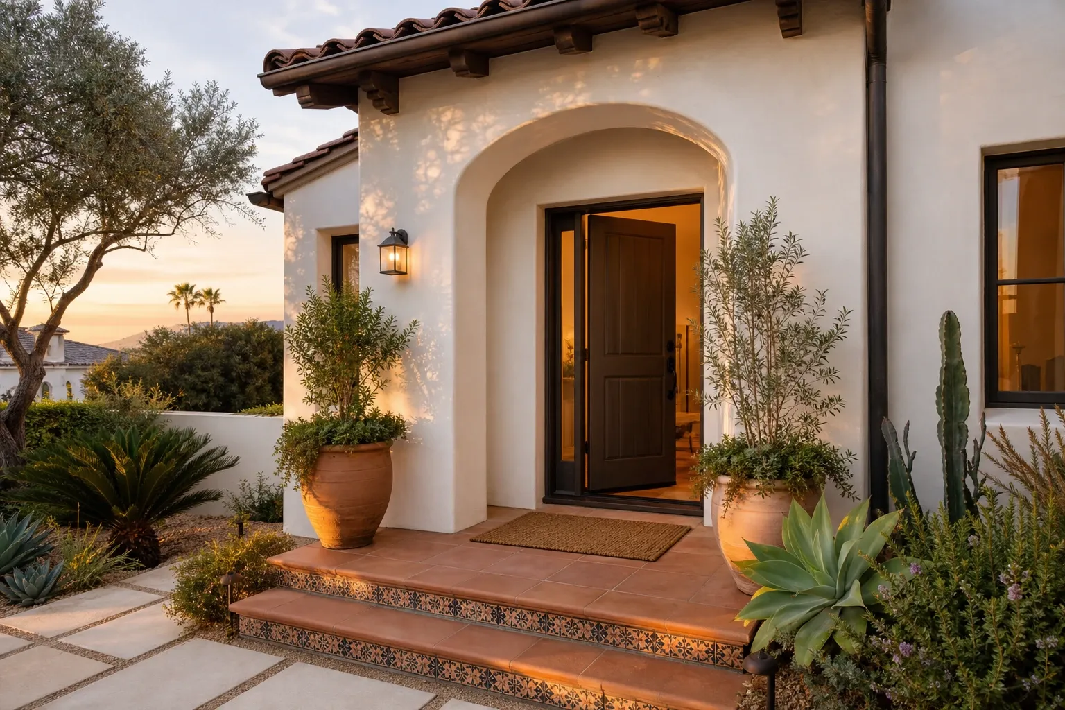 Front porch and entry of a Southern California home