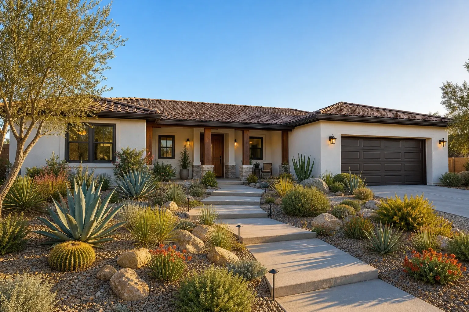 Single-story ranch home with covered entry porch
